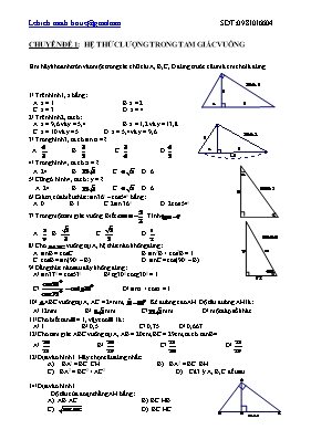 Bài tập trắc nghiệm Chương 1 môn Hình học Lớp 9